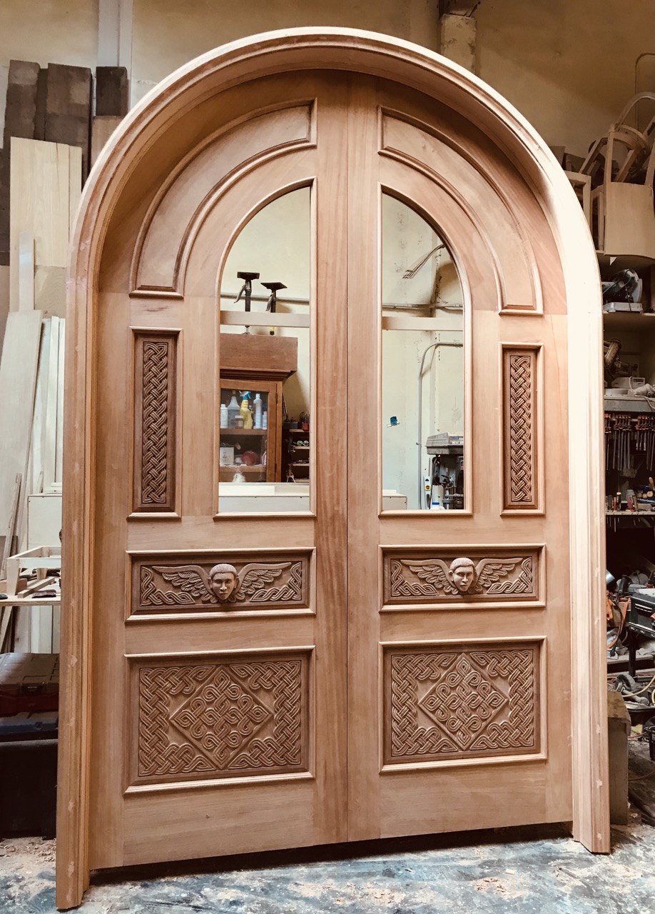 Arched Church Door with Angel Carvings