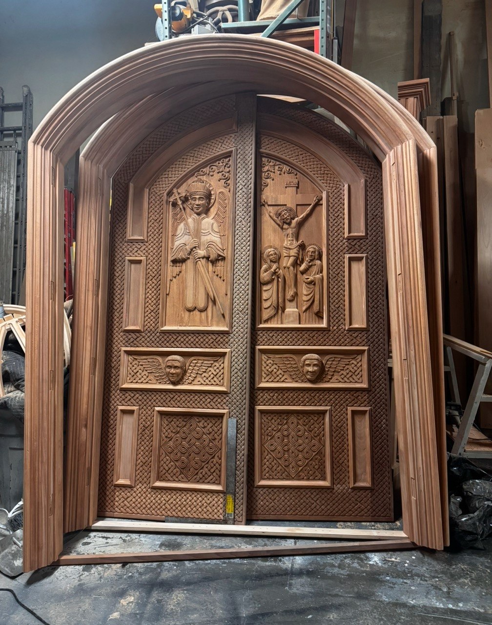 Religious Door Panel with Crucifix Carving